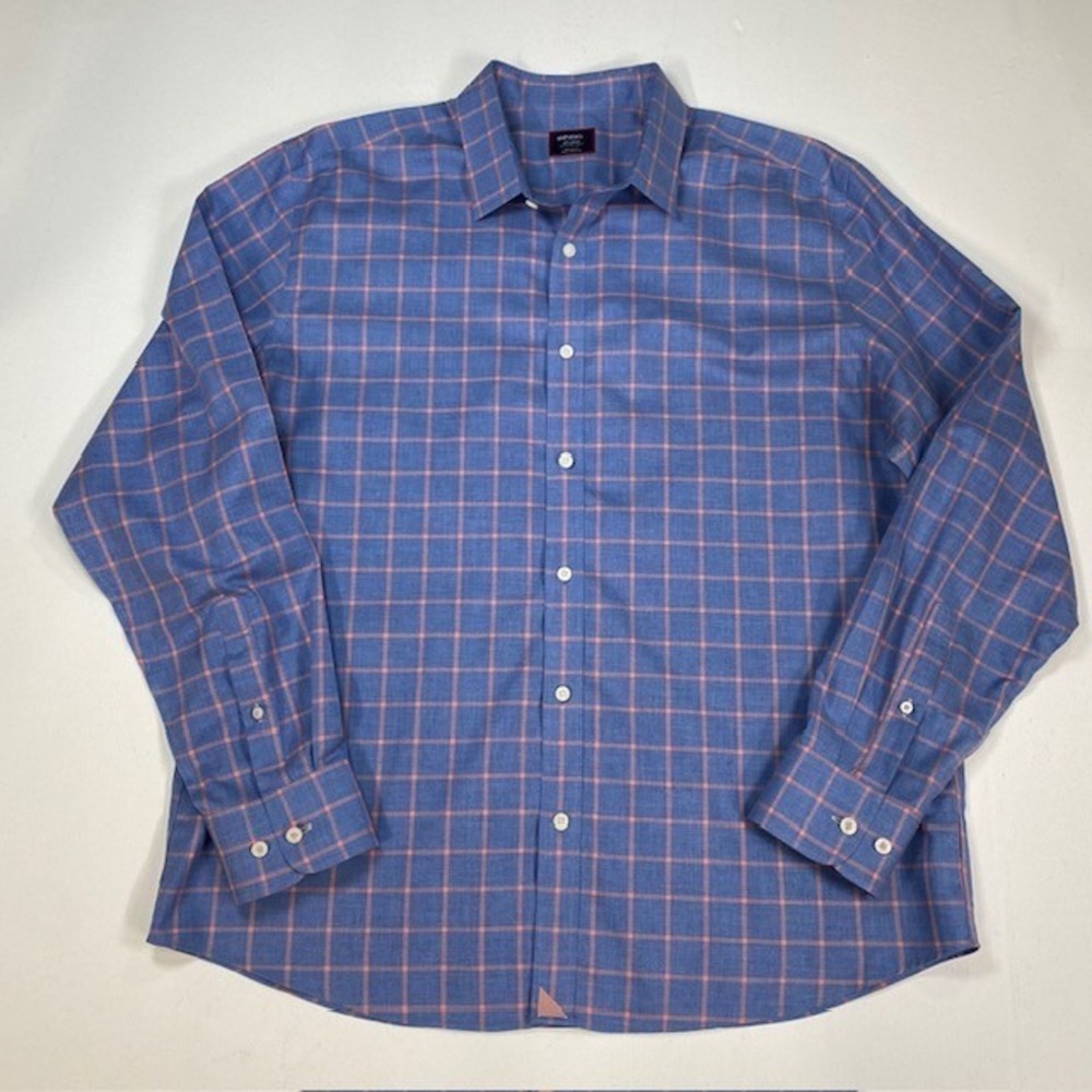 UNTUCKit Mens XXL Blue Pink Windowpane Check Slim Fit Wrinkle Free Cotton Shirt